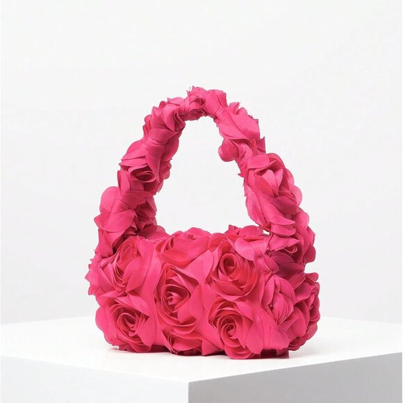 Women's Polyester 3D Flower Clutch Evening Bag Top Handle for Parties - Picture 2 of 7